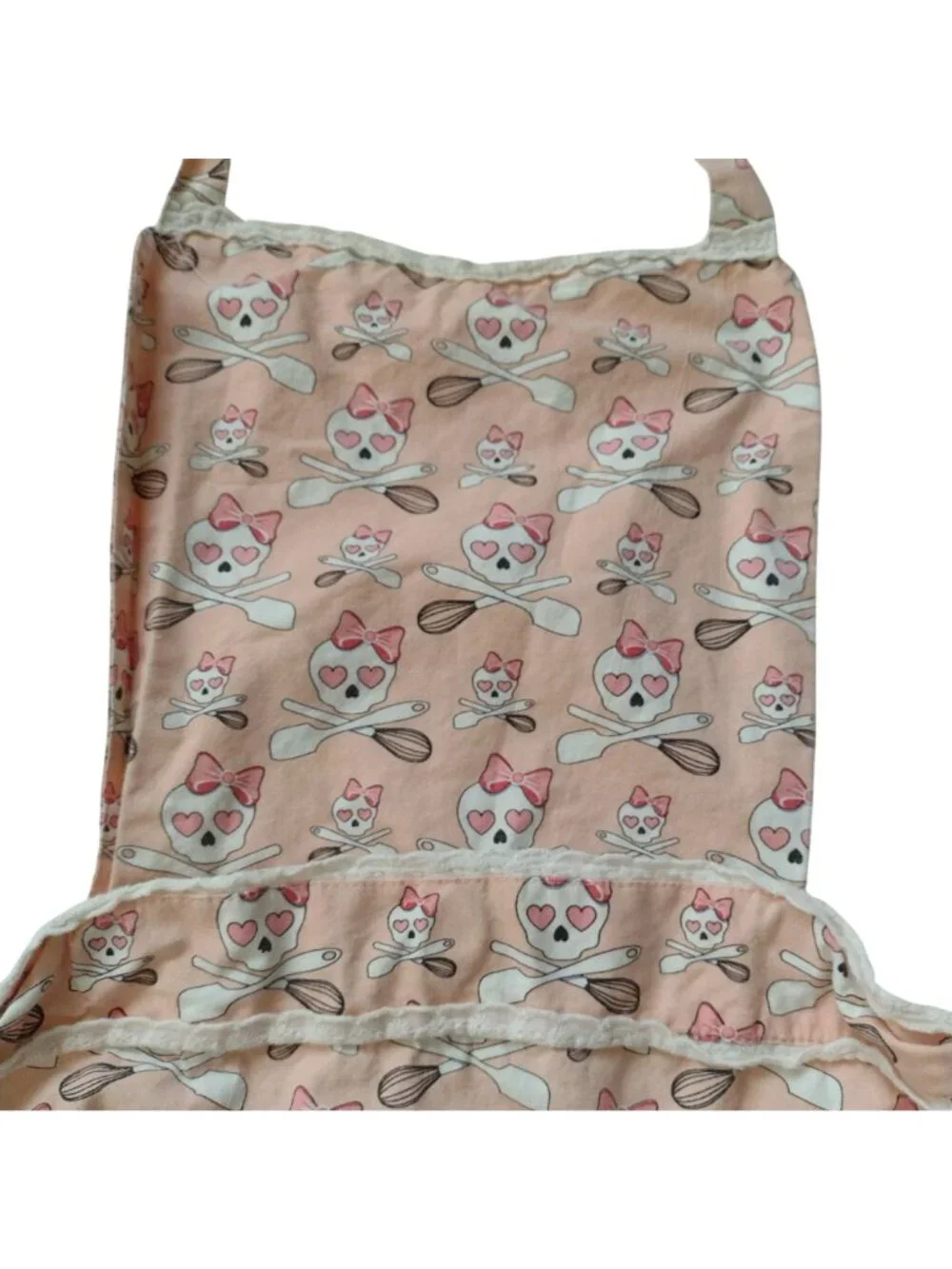 Retro Style Jessie Steele Apron OS Pink Skull Cotton w Removable Bib